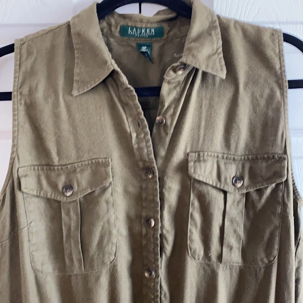 Ralph Lauren Army Green Linen Blend Shorts Romper Size 12 Petite - Picture 3 of 12